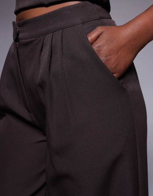 Exclusivité - Kaiia - Pantalon ample habillé d'ensemble à pinces - Marron chocolat, 2 de 5