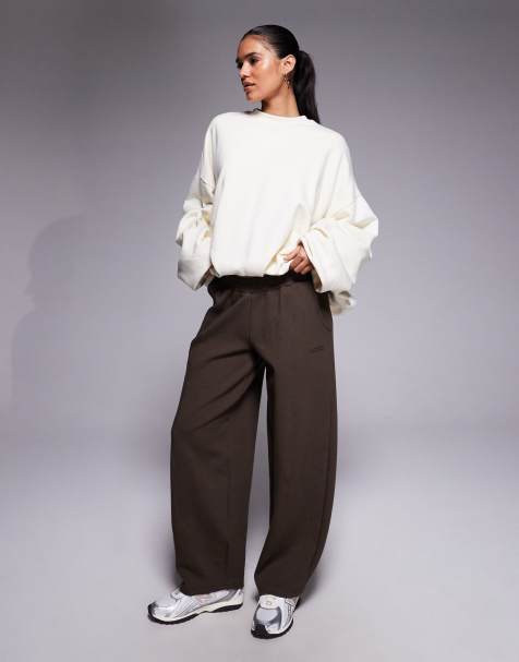 Exclusivité - Kaiia - Pantalon de jogging ample en coton majoritaire à surpiqûres - Marron chocolat - view 1