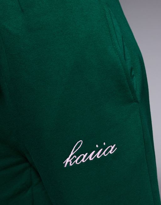 Exclusivité - Kaiia - Pantalon de jogging d'ensemble ample riche en coton - Vert et rose  , 5 de 5