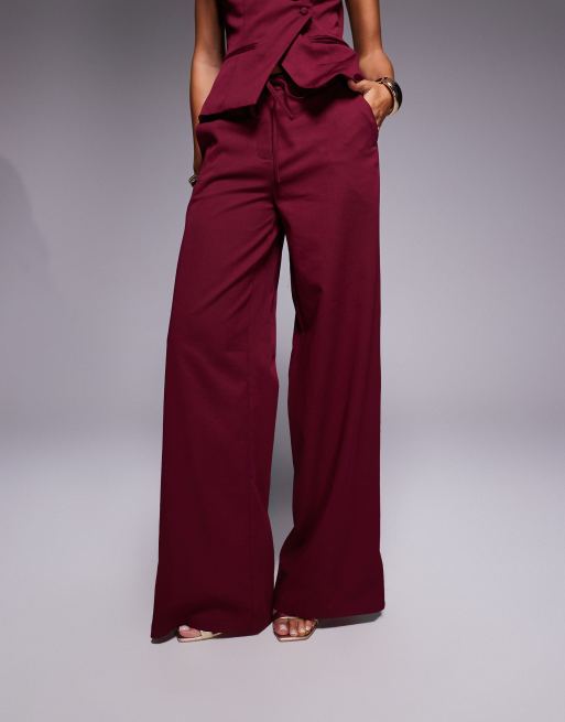Exclusivité - Kaiia - Pantalon d'ensemble ample et ajusté à taille nouée - Bordeaux, 4 de 5
