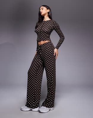 Exclusivité - - Pantalon d'ensemble ultra doux en jersey à pois avec cordon de serrage - Marron/crème-Multicolore 40