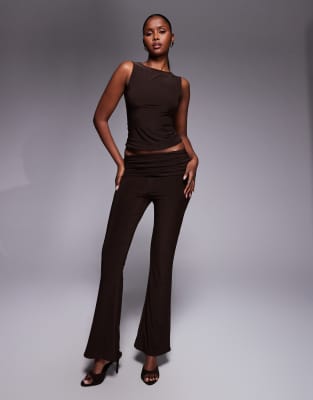 Exclusivité - - Pantalon évasé d'ensemble près du corps avec taille rabattue double épaisseur - Chocolat-Brown 44