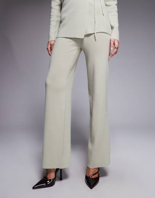 Exclusivité - Kaiia - Pantalon large d'ensemble en maille à nervures - Sauge, 5 de 5