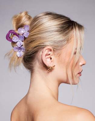 Exclusivité - Kaiia - Pince à cheveux ornée de fleurs oversize - Violet  