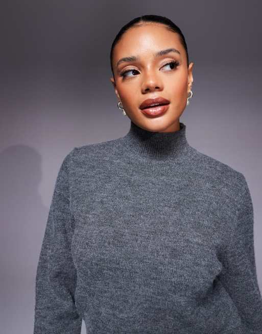 Exclusivité - Kaiia - Pull décontracté en maille avec col montant et manches évasées - Gris anthracite, 3 de 4