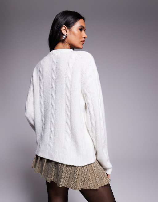 Exclusivité - Kaiia - Pull oversize en maille torsadée d'ensemble - Crème, 3 de 4