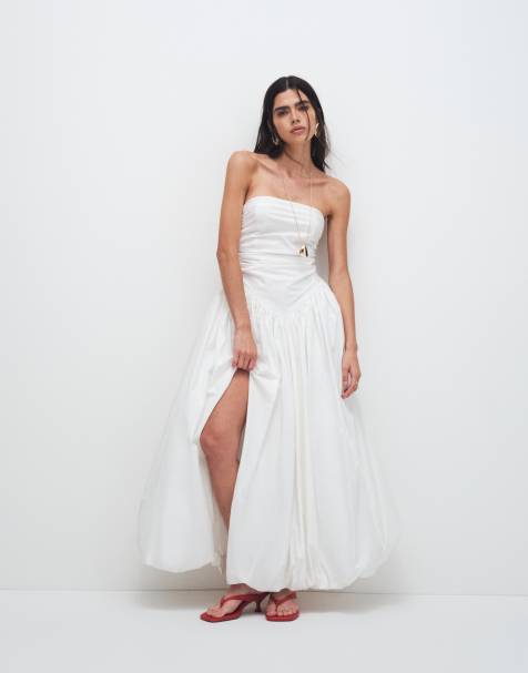 Exclusivité - Kaiia - Robe bandeau longue et bouffante avec fente sur la cuisse - Blanc - view 1