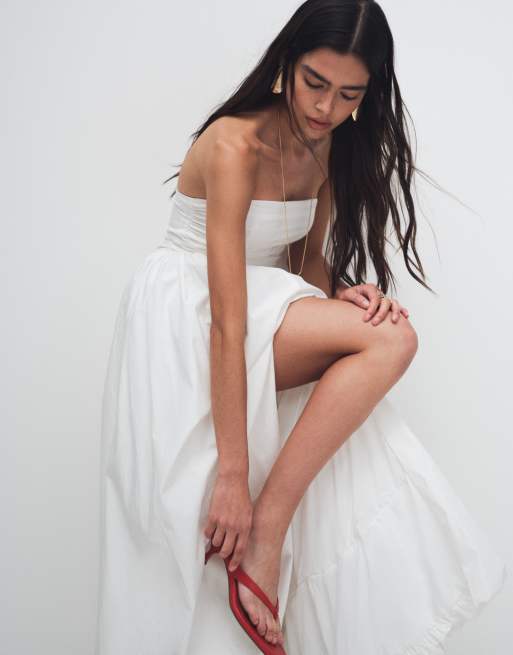 Exclusivité - Kaiia - Robe bandeau longue et bouffante avec fente sur la cuisse - Blanc, 3 de 8