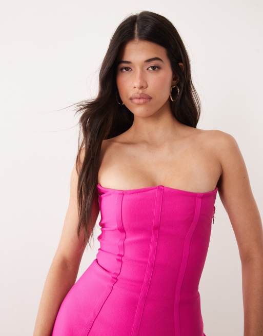 Exclusivité - Kaiia - Robe bustier longue et sculptante style années 2000 avec ourlet transparent - Fruit du dragon, 2 de 4