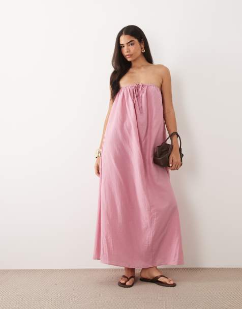 Exclusivité - Kaiia - Robe d'été longue coupe trapèze à dos nu en coton mélangé - Rose - view 1