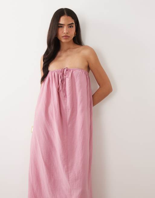 Exclusivité - Kaiia - Robe d'été longue coupe trapèze à dos nu en coton mélangé - Rose, 2 de 4