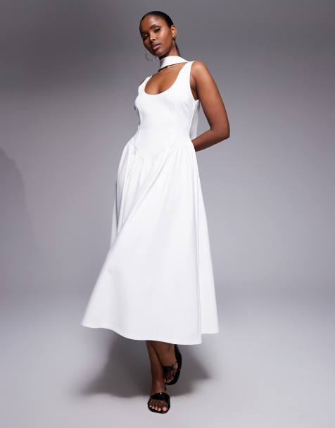 Exclusivité - Kaiia - Robe longue à taille basse avec encolure dégagée et détail foulard - Blanc - view 1
