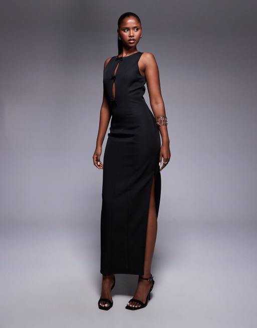 Exclusivité - Kaiia - Robe longue fendue sur le côté à découpes et détails nœuds - Noir, 2 de 4