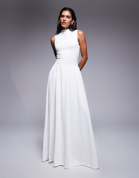 Exclusivité - Kaiia - Robe longue sans manches à col montant et jupe froncée - Crème - view 1