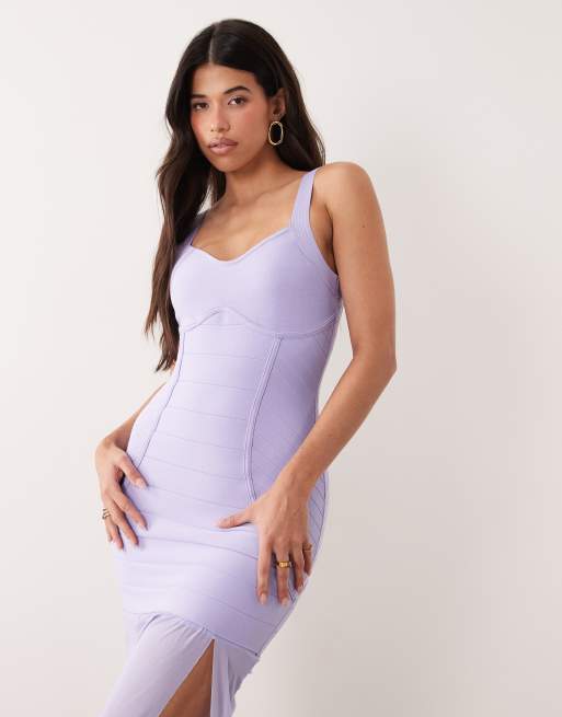 Exclusivité - Kaiia - Robe longue sculptante style bandage années 2000 à ourlet transparent - Lilas, 2 de 4