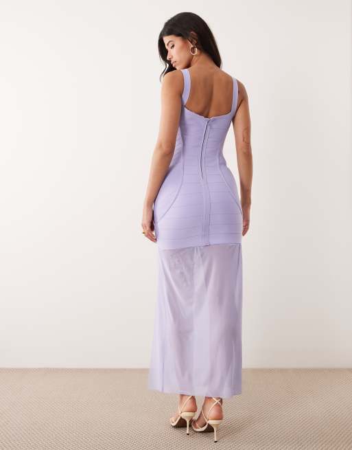 Exclusivité - Kaiia - Robe longue sculptante style bandage années 2000 à ourlet transparent - Lilas, 3 de 4
