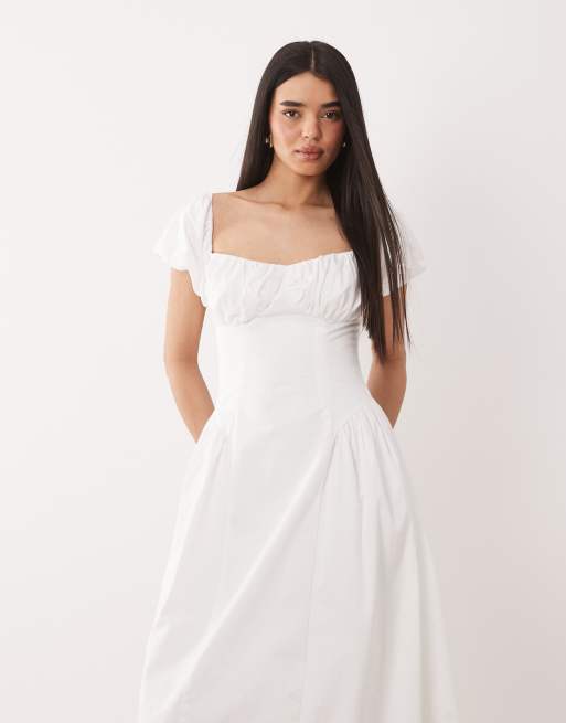 Exclusivité - Kaiia - Robe longue tendance folk en coton à manches bouffantes et plis sur les hanches - Crème, 2 de 4