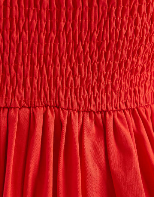 Exclusivité - Kaiia - Robe mi-longue en popeline de coton à détails boutonnés avec décolleté en cœur et taille basse en V - Rouge, 8 de 8