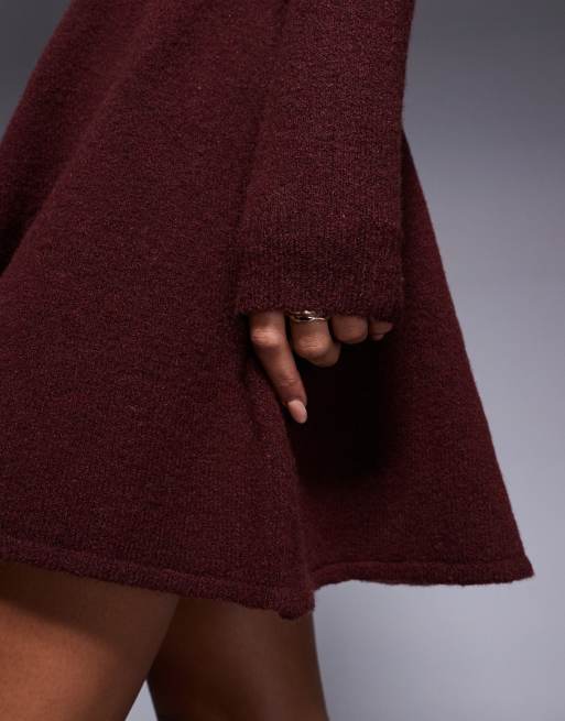 Exclusivité - Kaiia - Robe patineuse courte en maille à encolure montante - Bordeaux , 4 de 4