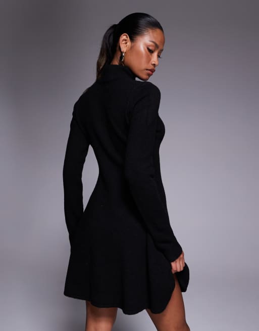 Exclusivité - Kaiia - Robe patineuse courte en maille avec encolure montante - Noir , 2 de 4