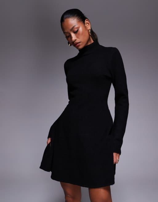 Exclusivité - Kaiia - Robe patineuse courte en maille avec encolure montante - Noir , 4 de 4