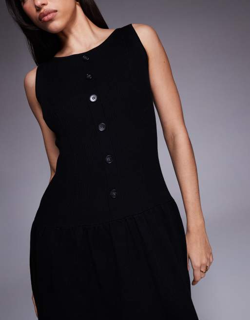 Exclusivité - Kaiia - Robe patineuse courte et sans manches en maille avec boutons à l'avant et encolure dégagée - Noir, 3 de 4