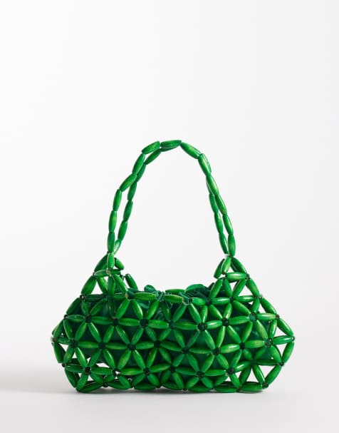 Exclusivité - Kaiia - Sac porté épaule avec perles en bois - Vert - view 1