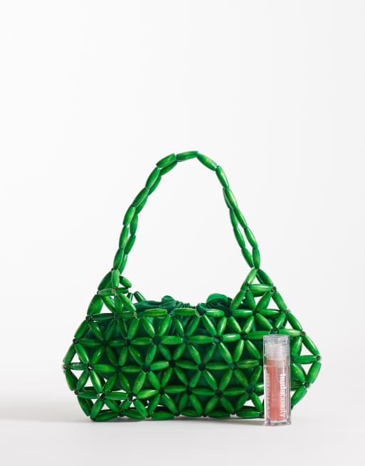 Exclusivité - Kaiia - Sac porté épaule avec perles en bois - Vert, 2 de 4
