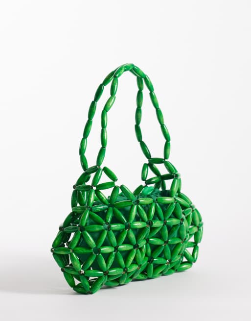 Exclusivité - Kaiia - Sac porté épaule avec perles en bois - Vert, 4 de 4