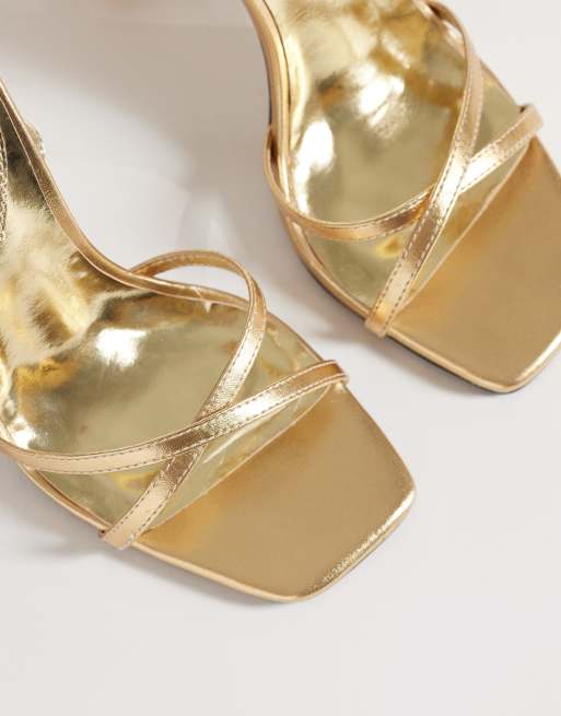 Exclusivité - Kaiia - Sandales à talon avec chaîne et cœurs style années 2000- Doré métallisé, 2 de 4