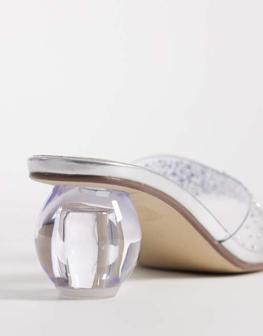 Exclusivité - Kaiia - Sandales à talon avec sphère transparente et strass style années 2000 - Argenté, 3 de 4