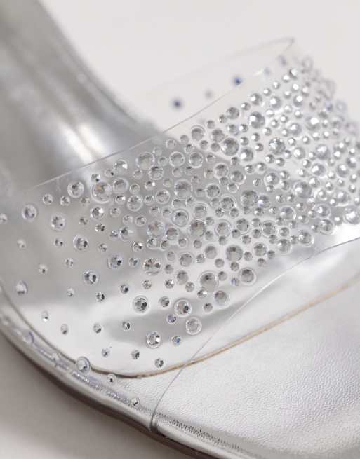 Exclusivité - Kaiia - Sandales à talon avec sphère transparente et strass style années 2000 - Argenté, 4 de 4