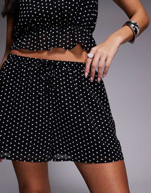 Exclusivité - Kaiia - Short d'ensemble fluide en mousseline à pois - Noir et blanc, 2 de 5