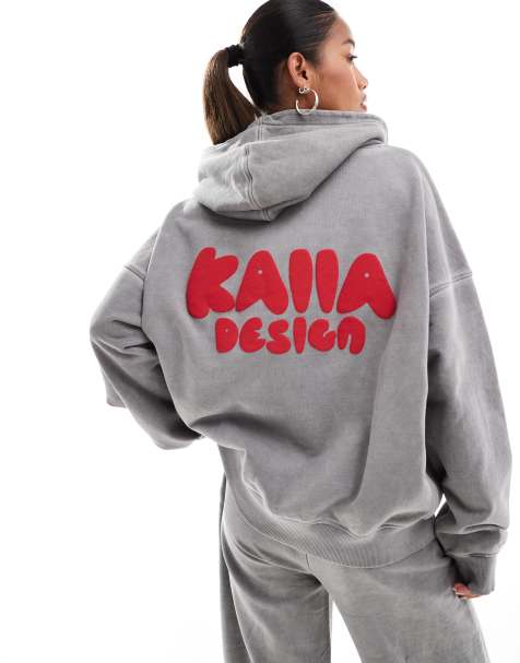 Exclusivité - Kaiia - Sweat à capuche d'ensemble oversize - Gris délavé - view 1