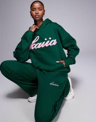 Exclusivité - - Sweat à capuche d'ensemble oversize riche en coton avec logo en imitation peau de mouton - Vert et rose 40