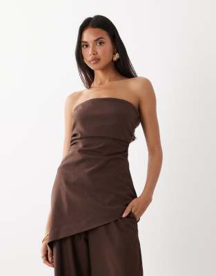 Exclusivité - - Top bandeau d'ensemble asymétrique en lin mélangé - Marron-Brown 40