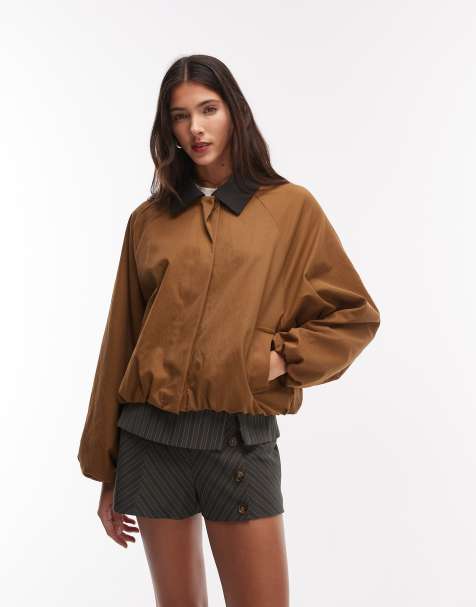 Exclusivité - Kaiia - Veste boutonnée en tissu technique à col et cordon de serrage - Camel et noir - view 1