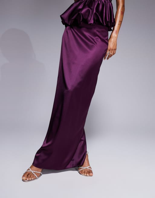 Exclusivité - Kaiia x Sasha Corte - Jupe d'ensemble longue en satin - Violet, 4 de 5