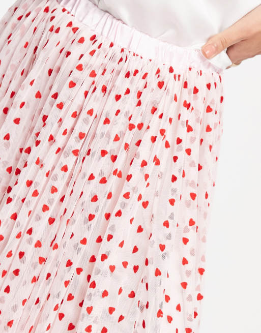 Exclusivité - Lace & Beads - Jupe mi-longue en tulle à imprimé petits cœurs - Blush, 3 de 4