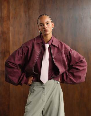 Exclusivité - Lioness - Vista - Bomber en imitation cuir à coutures contrastantes - Bordeaux-Rouge
