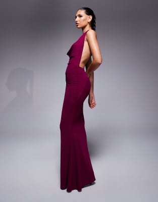 Exclusivité - Murci - Robe longue en tulle avec dos nu et col bénitier - Prune - view 1