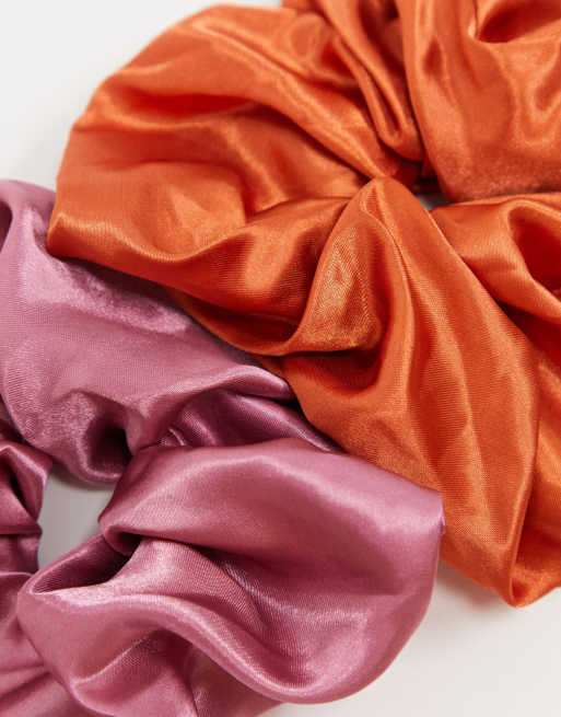 Exclusivité My Accessories London - Lot de 2 chouchous oversize en satin - Rouille et rose, 2 de 4