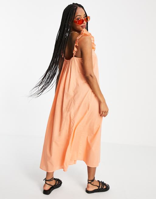 Exclusivite Only Robe de plage mi longue a volants Orange ASOS