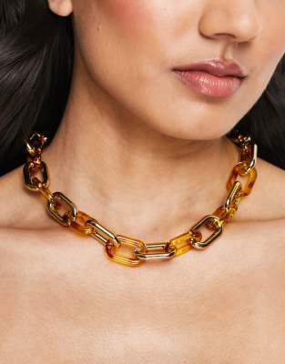 Exclusivité - Pieces - Collier chaîne large en résine et or - Écaille de tortue
