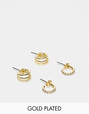 Pieces exclusive 18k plated 2 pack huggie earrings in gold - ASOS Price Checker