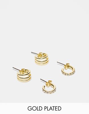 Pieces exclusive 18k plated 2 pack huggie earrings in gold - ASOS Price Checker