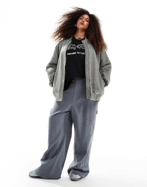 Exclusivité - Renée Studio Plus - Pantalon ample à taille haute et broderie logo - Gris - view 1