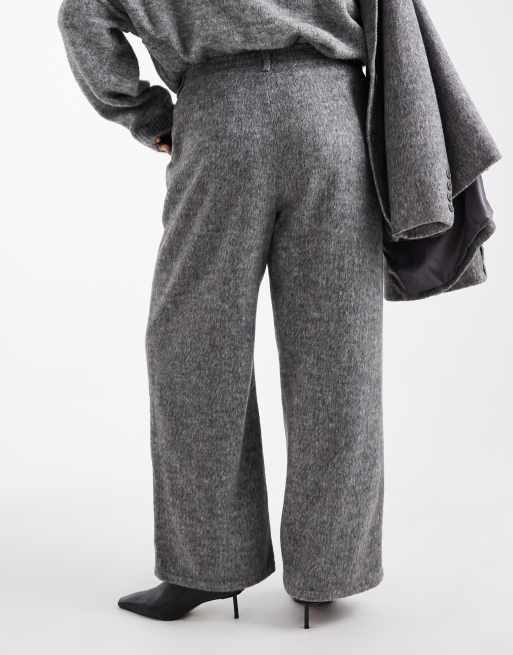 Exclusivité - Renée Studio Plus - Pantalon large et habillé d'ensemble à taille haute aspect laine brossée - Gris, 4 de 5