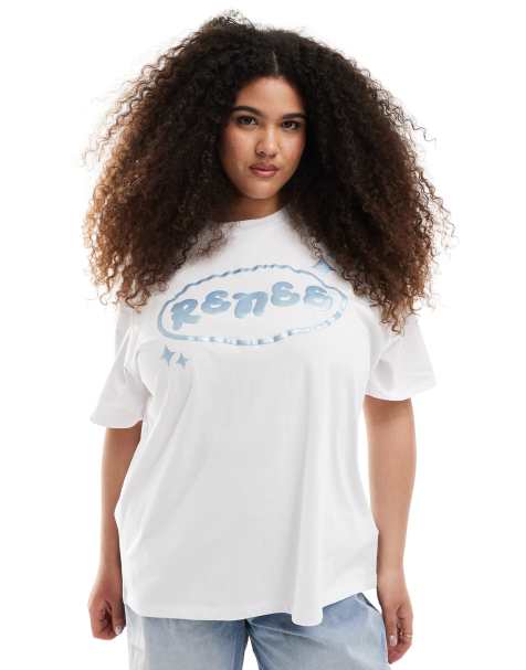 Exclusivité - Renée Studio Plus - T-shirt ras de cou avec logo métallisé en relief - Blanc - view 1