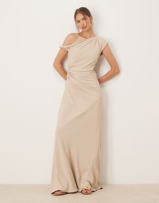 Exclusivité - Six Stories - Robe longue asymétrique à épaule dénudée - Taupe - view 1